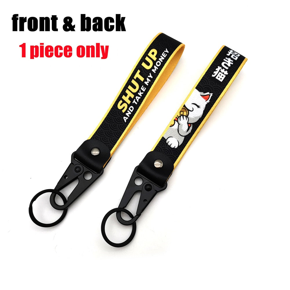 JDM Style Car Keychain Nylon Low Life Fake Taxi Gift Lanyard Keyring Auto Key Steel Spring Clip Key Starp Key Pendant Lucky Cat