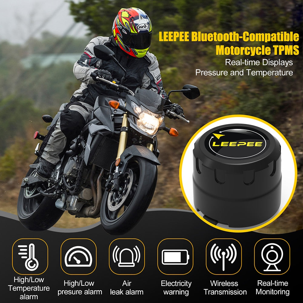 2 Sensors Motorcycle TPMS Bluetooth - Tire Pressure Monitoring System for Android/IOS - Pit Bike and Car Tire Diagnostic Tools and Accessories