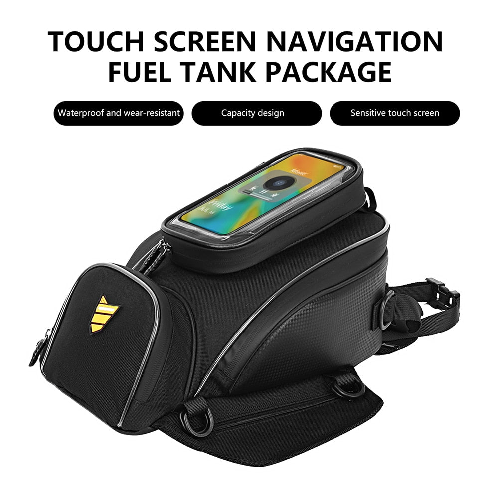 Fuel Tank Bag with Screen Touch Phone Holder - Motorcycle Bag for Toolkit Storage and Quick Release Handbag - Riding Accessories