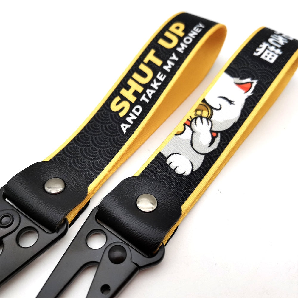 JDM Style Car Keychain Nylon Low Life Fake Taxi Gift Lanyard Keyring Auto Key Steel Spring Clip Key Starp Key Pendant Lucky Cat