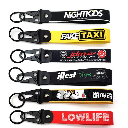 JDM Style Car Keychain Nylon Low Life Fake Taxi Gift Lanyard Keyring Auto Key Steel Spring Clip Key Starp Key Pendant Lucky Cat