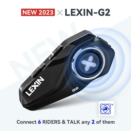 Lexin G2 Motorcycle Intercom Helmet Bluetooth Headsets - Handsfree Communicator for up to 6 Riders with FM Radio